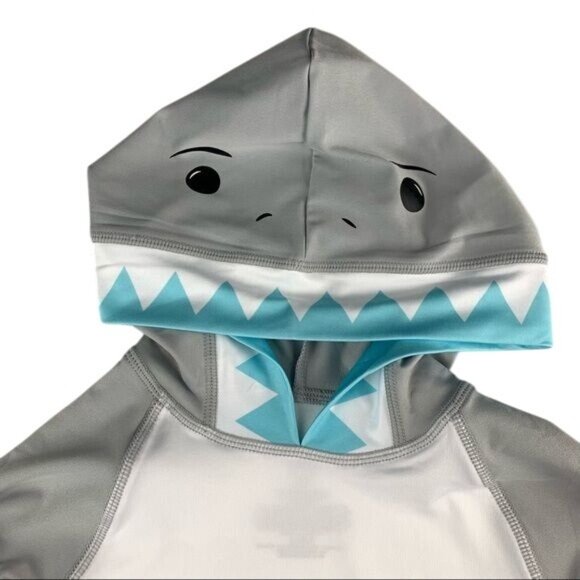 Boys Gray & Light Blue Shark Hoodie Long Sleeve 5T UPF 50+ Swim Shirt By Wonder - Picture 2 of 5